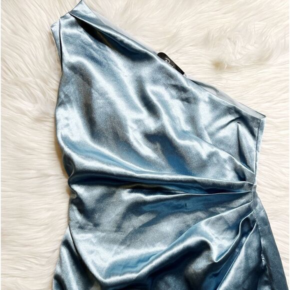 Rosedress One Shoulder Ruched Prom Dress Metallic Blue Size Small - Picture 3 of 6